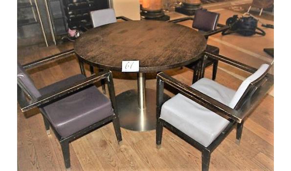 ronde tafel vv houten bovenblad, met 4 design stoelen DURLET, beschadigd