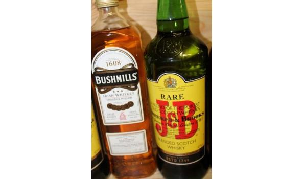 5 flessen div sterke drank wo J&B, BUSHMILLS