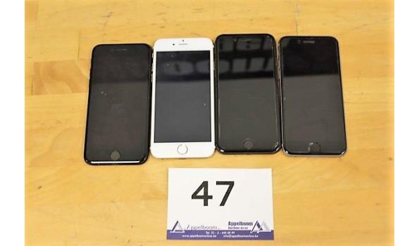 4 diverse smartphones APPLE, iPhone, werking niet gekend, mogelijks iCloud locked, zonder kabels