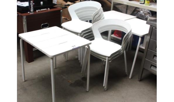 3 pvc tafels compleet met 9 stapelstoelen