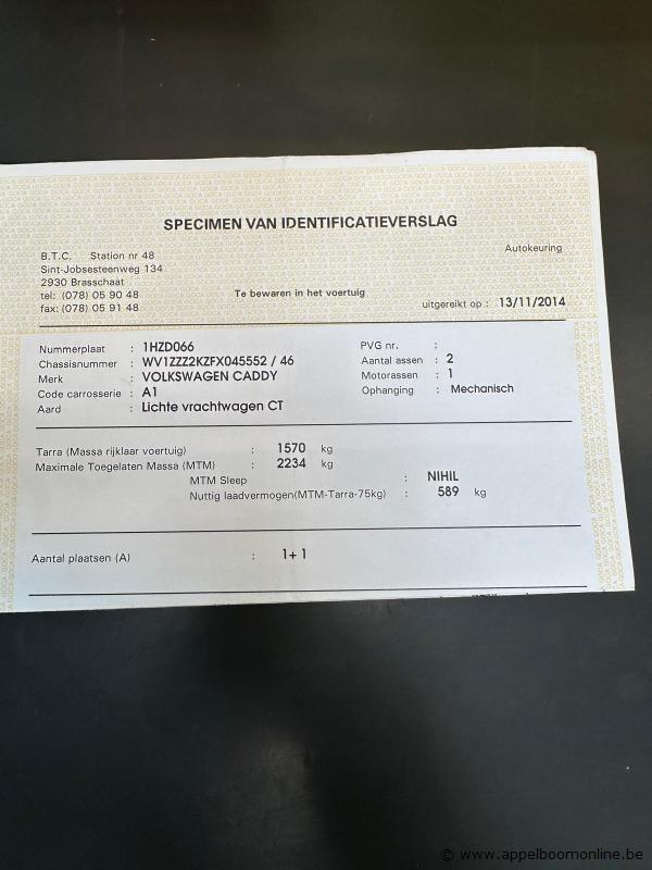 Lichte vrachtwagen VOLKSWAGEN Caddy, WV1ZZZ2KZFX045552, 1e insch 2014-11-04, 25093km, 1984cm³, 80kW, aardgas (CNG), manueel, euro 5b, mtm 2234kg, t… – foto 13 – kavel bij Appelboom