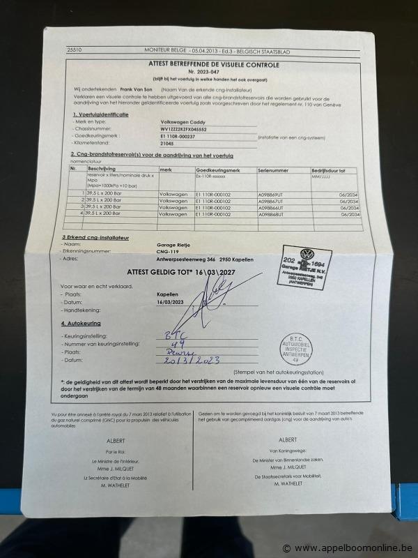 Lichte vrachtwagen VOLKSWAGEN Caddy, WV1ZZZ2KZFX045552, 1e insch 2014-11-04, 25093km, 1984cm³, 80kW, aardgas (CNG), manueel, euro 5b, mtm 2234kg, t… – foto 14 – kavel bij Appelboom