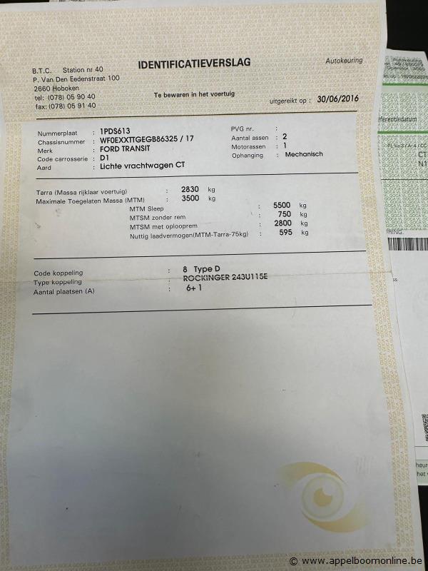 Lichte vrachtwagen FORD Transit, WFOEXXTTGEGB86325, 1e insch 2016-06-15, 61891km, 2198cm³, 92kW, diesel, manueel, euro 5b, mtm 3500kg, tarra 2830kg… – foto 13 – kavel bij Appelboom