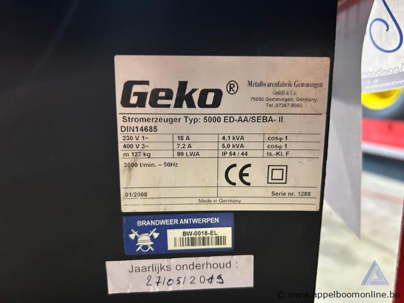 Stroomgenerator Geko 5000 ED-AA/SEBA – II, bouwjaar 2008, serienummer 1288, 5,0 kW, 230 V / 400 V, 1 / 3 fasen. Werking niet gekend – foto 3 – kavel bij Appelboom