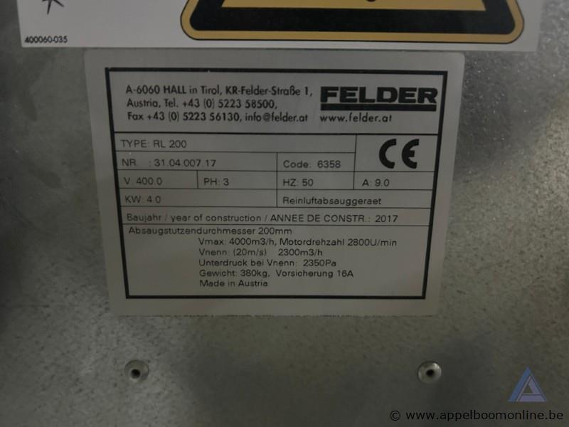 Reinluftafzuiger FELDER RL 200, bouwjaar 2017, 400 V, 4 kW, 3 fasen, inclusief afzuigslang en opvangzakken. Werking niet gekend, serienummer 31.04.… – foto 4 – kavel bij Appelboom