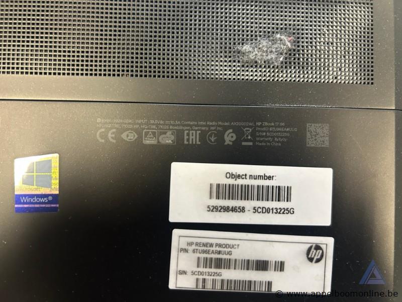 Laptop HP ZBook 17 G6, Intel Core i7 processor, Windows 10 Pro, inclusief lader. Werking niet gekend, Wi-Fi, Bluetooth, inclusief lader, serienumme… – foto 3 – kavel bij Appelboom