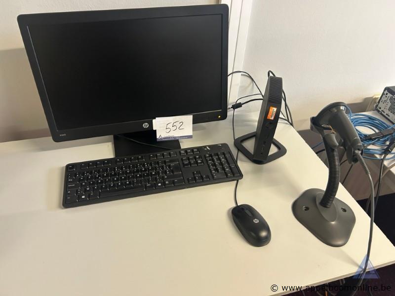 Computerwerkstation met monitor HP P201, toetsenbord en muis, inclusief barcodescanner Symbol met flexibele standaard. Werking niet gekend – foto 2 – kavel bij Appelboom