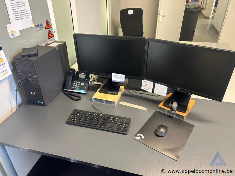 computerwerkstation FUJITSU Intel Core i3 Inclusief toetsenbord HP, muis Logitech en bureautelefoon Yealink,, met twee monitoren HP Werking niet g… – kavel bij Appelboom