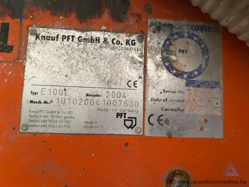 Pleistermachine Knauf PFT E1001, serienummer 101020041007630. bouwjaar 2004, Voorzien van bedieningspaneel en elektrische aansluitingen – foto 5 – kavel bij Appelboom