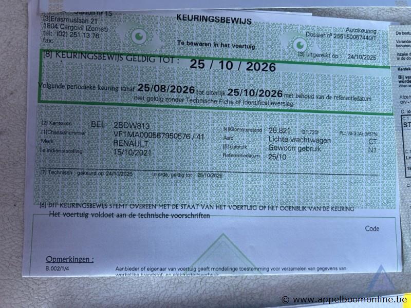 Lichte vrachtwagen RENAULT Master, VF1MA000567950576, 1e insch 15/10/2021, 32688km, 2299cm³, 100kW, diesel, manueel, mtm 3500kg, tarra 2342kg, 2 sl… – foto 17 – kavel bij Appelboom