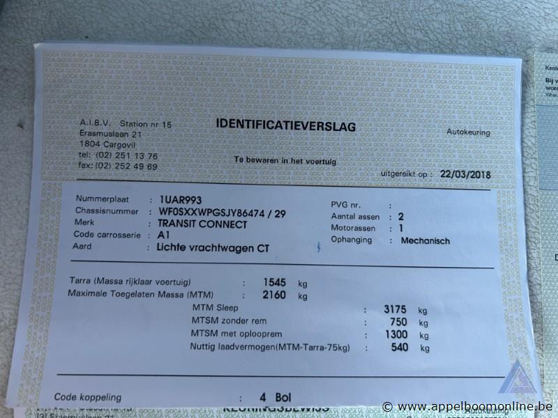 Bestelwagen FORD Transit Connect, WF0SXXWPGSJY86474, 1e insch 15/03/2018, 86081km, 1499cm³, 74kW, diesel, manueel, euro 6b, mtm 2160kg, tarra 1545k… – foto 16 – kavel bij Appelboom
