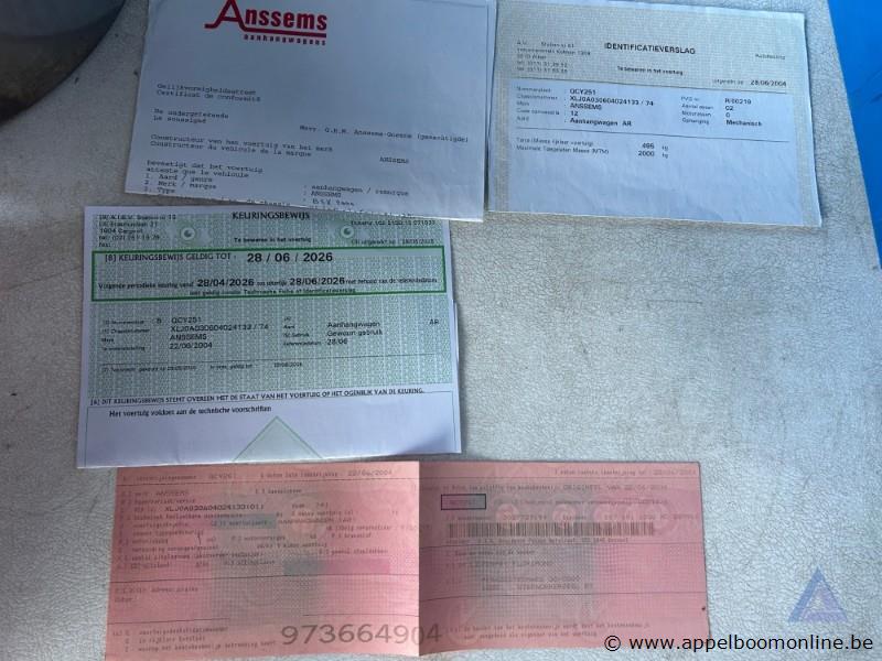 Aanhangwagen ANSSEMS BSX 2000, XLJ0A030604024133, 1e insch 2004-06-22, 2 assen, mtm 2000kg, tarra 495kg, huif, keuring tot 2026-06-28, inschrijving… – foto 6 – kavel bij Appelboom