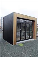 demo houten tuinhuis vv glazen deur, afm plm 415x312cm, te demonteren ...